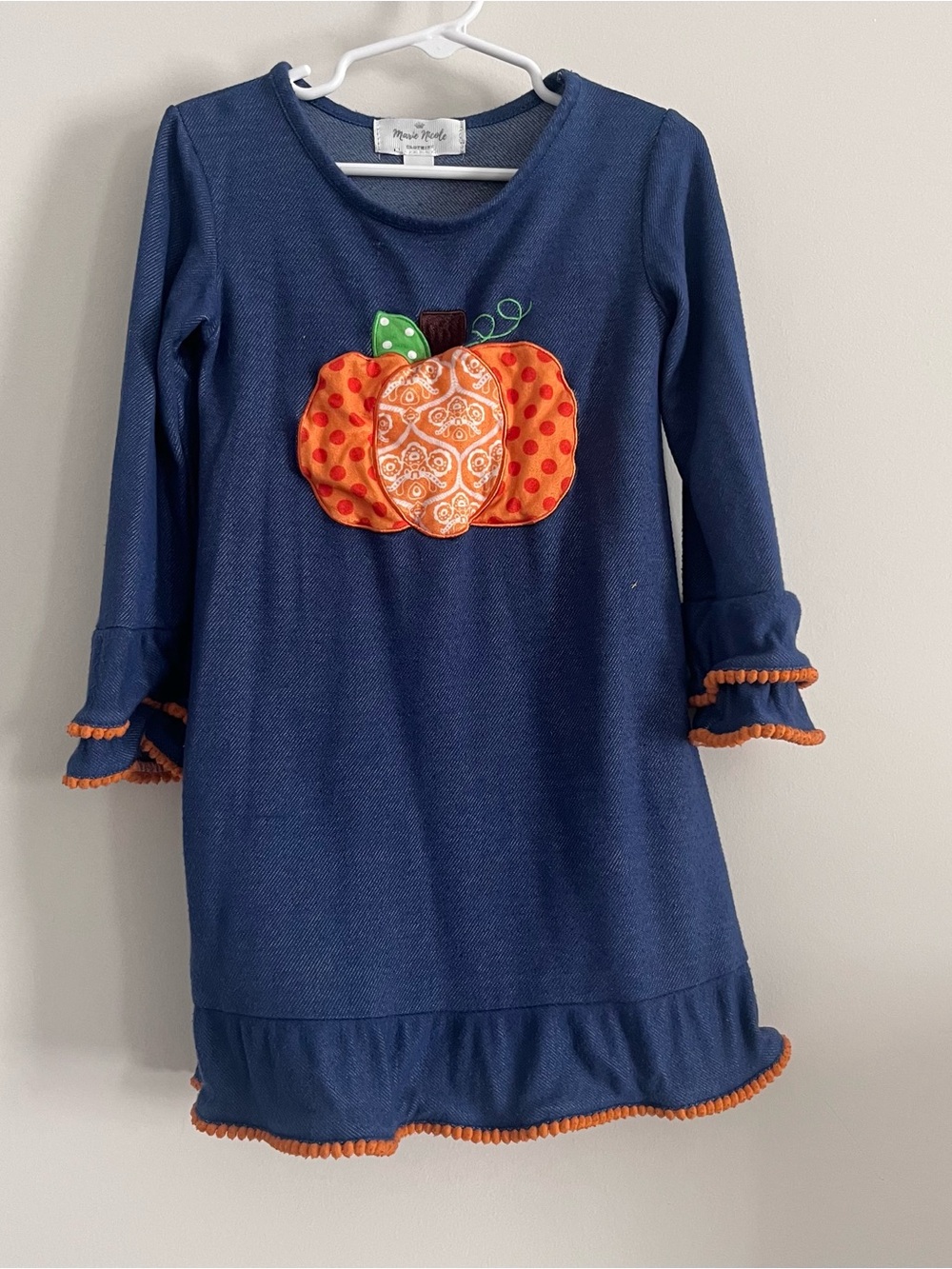 Marie Nicole Clothing Girls Pumpkin Dress Ruffle Large Blue